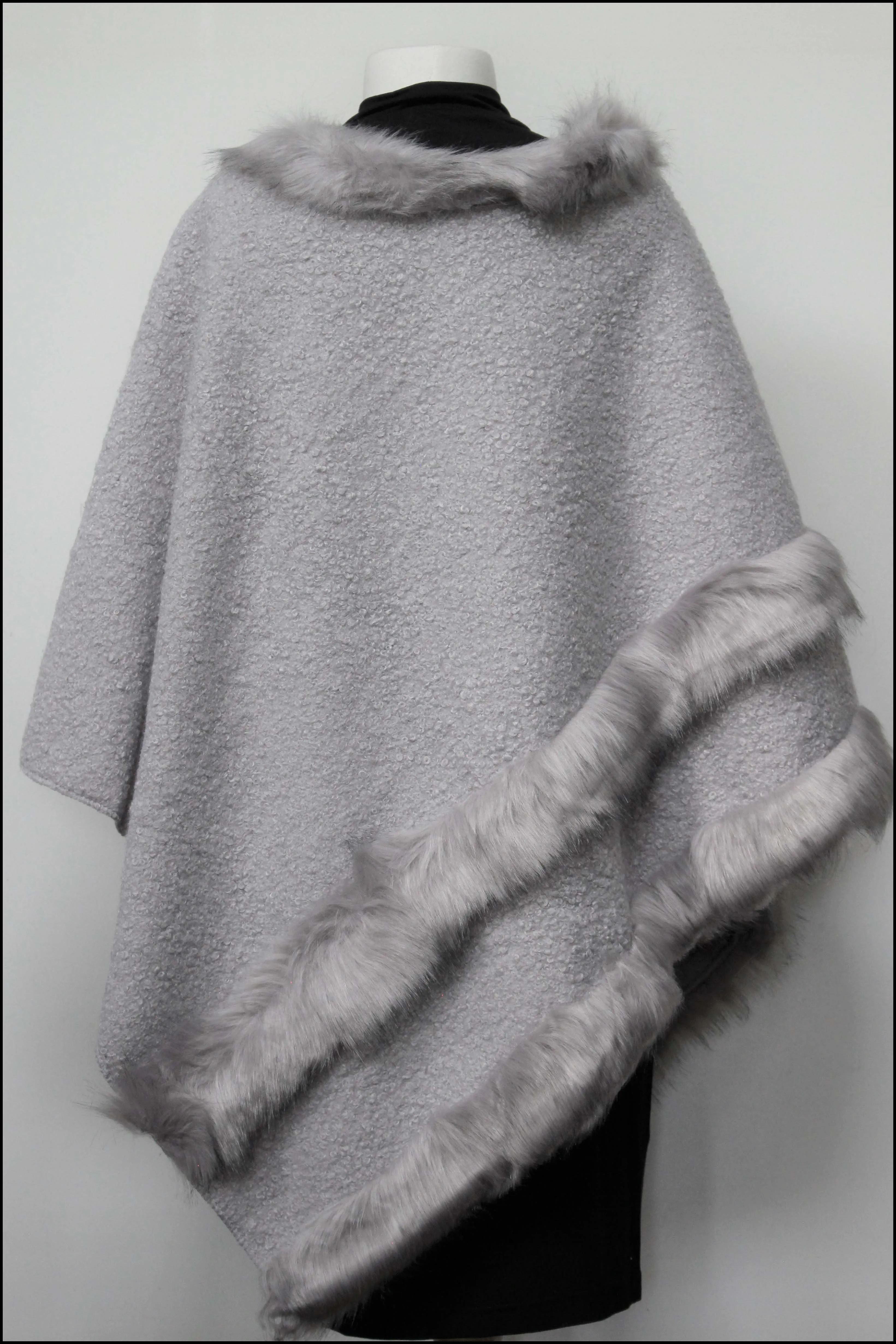 Soft Knit Poncho w/Faux Fur Trim