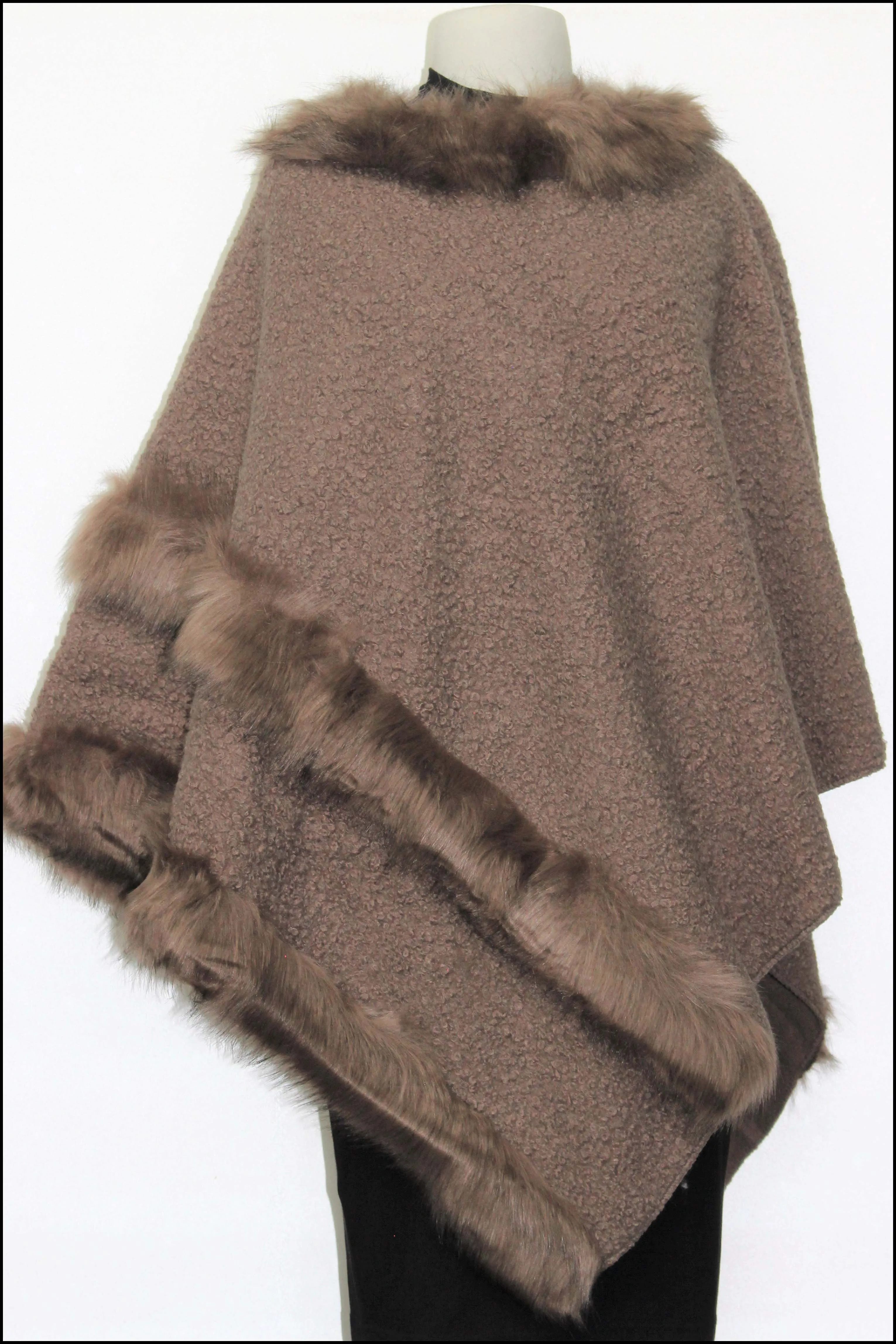 Soft Knit Poncho w/Faux Fur Trim