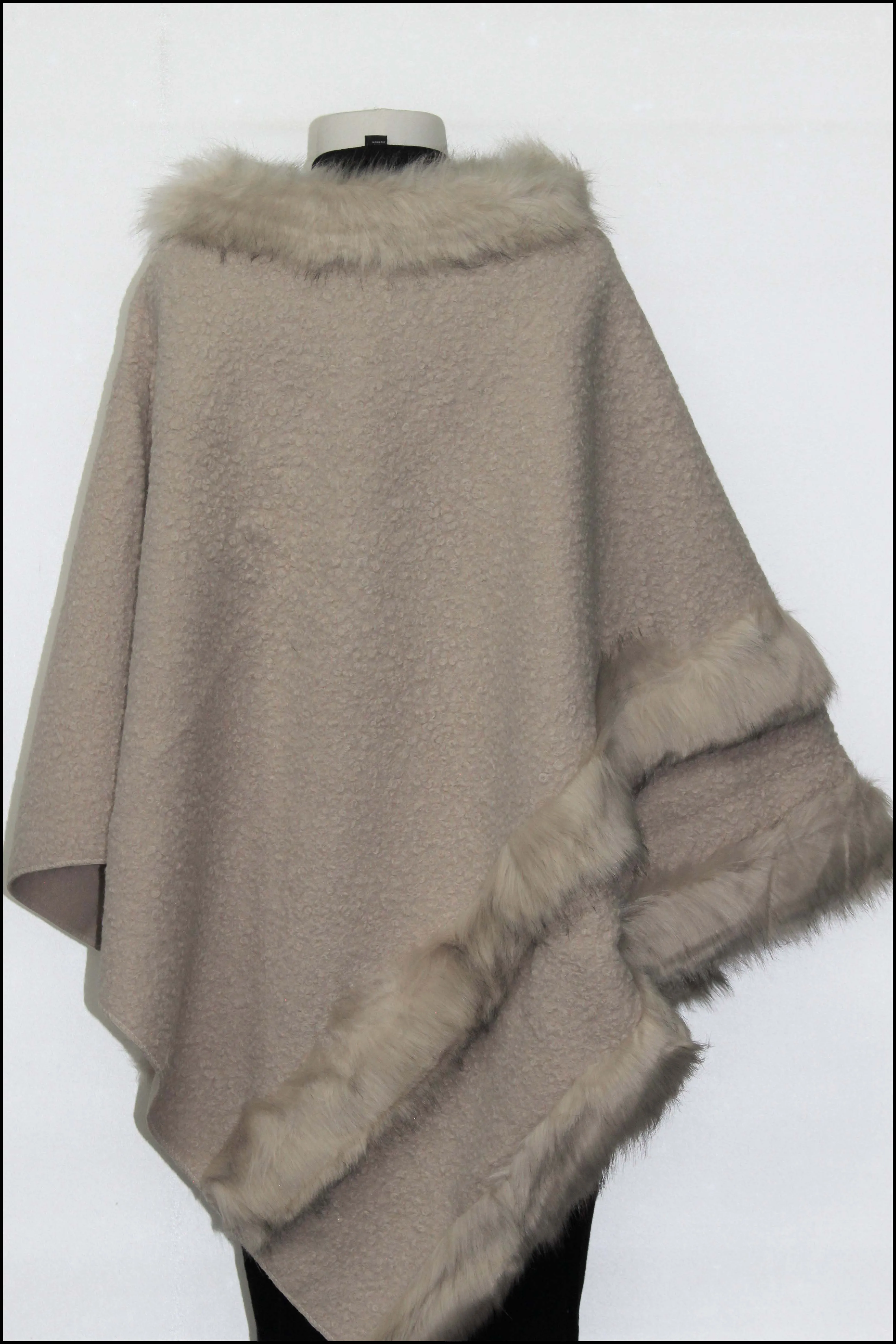 Soft Knit Poncho w/Faux Fur Trim