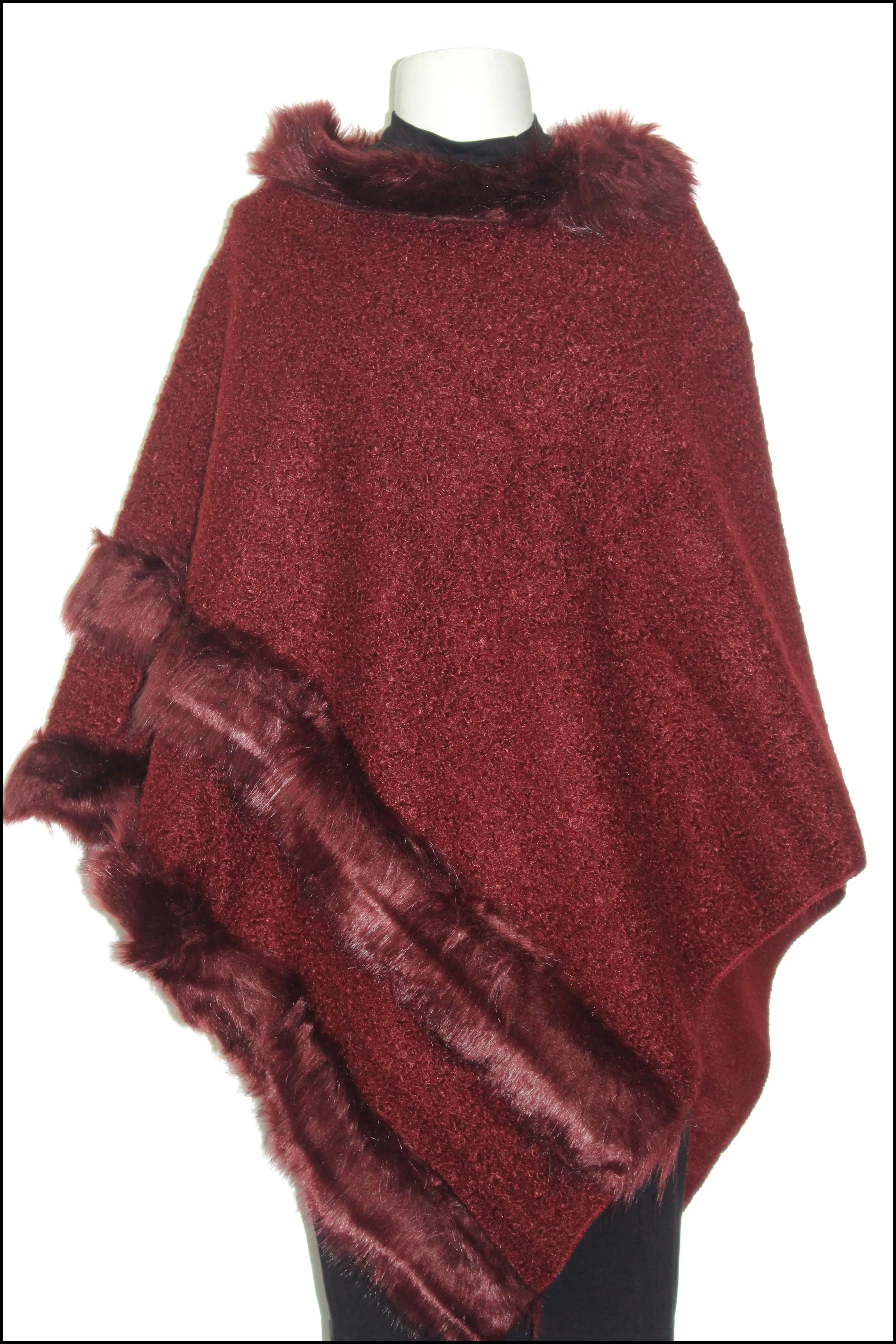 Soft Knit Poncho w/Faux Fur Trim