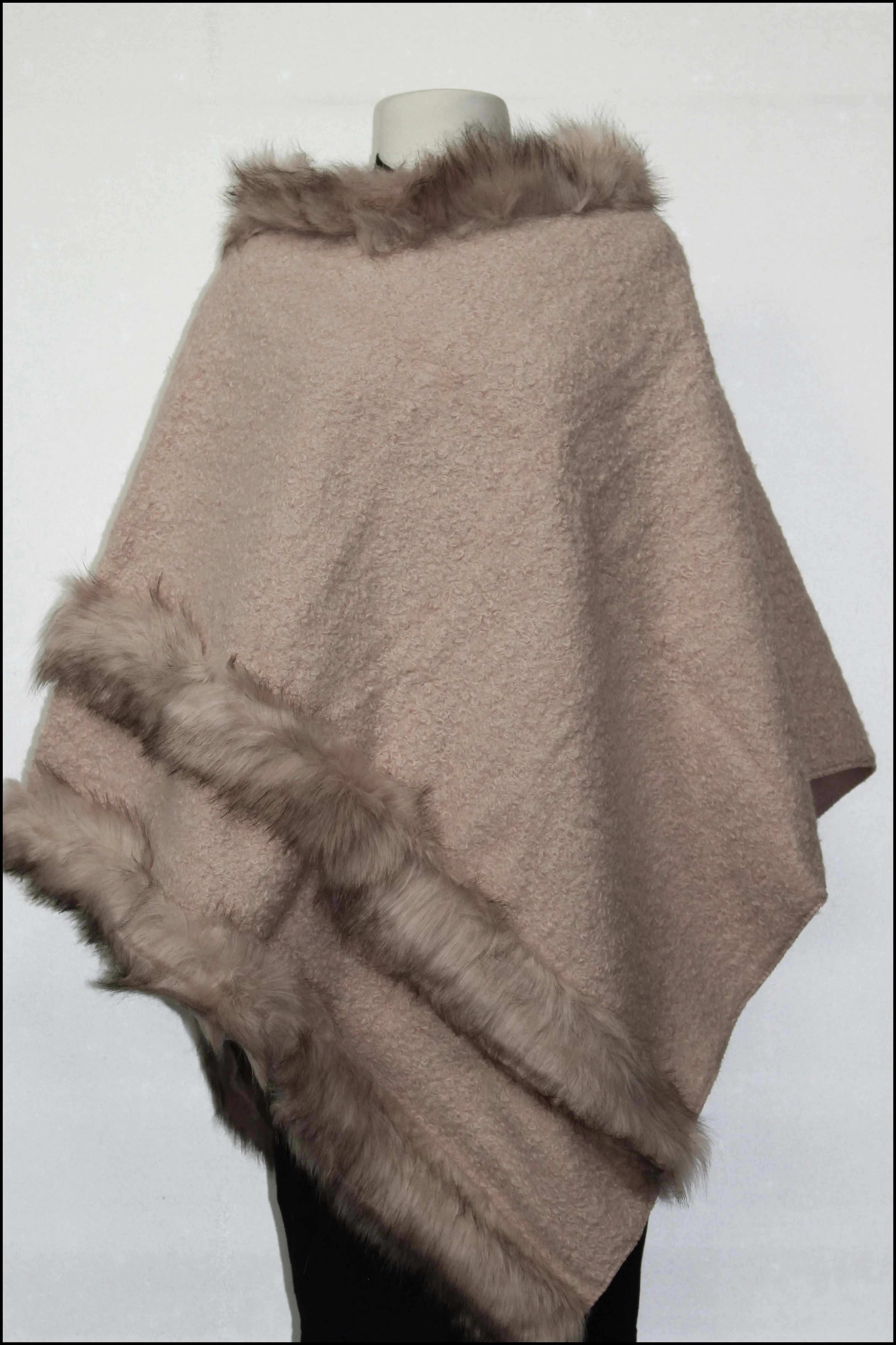 Soft Knit Poncho w/Faux Fur Trim