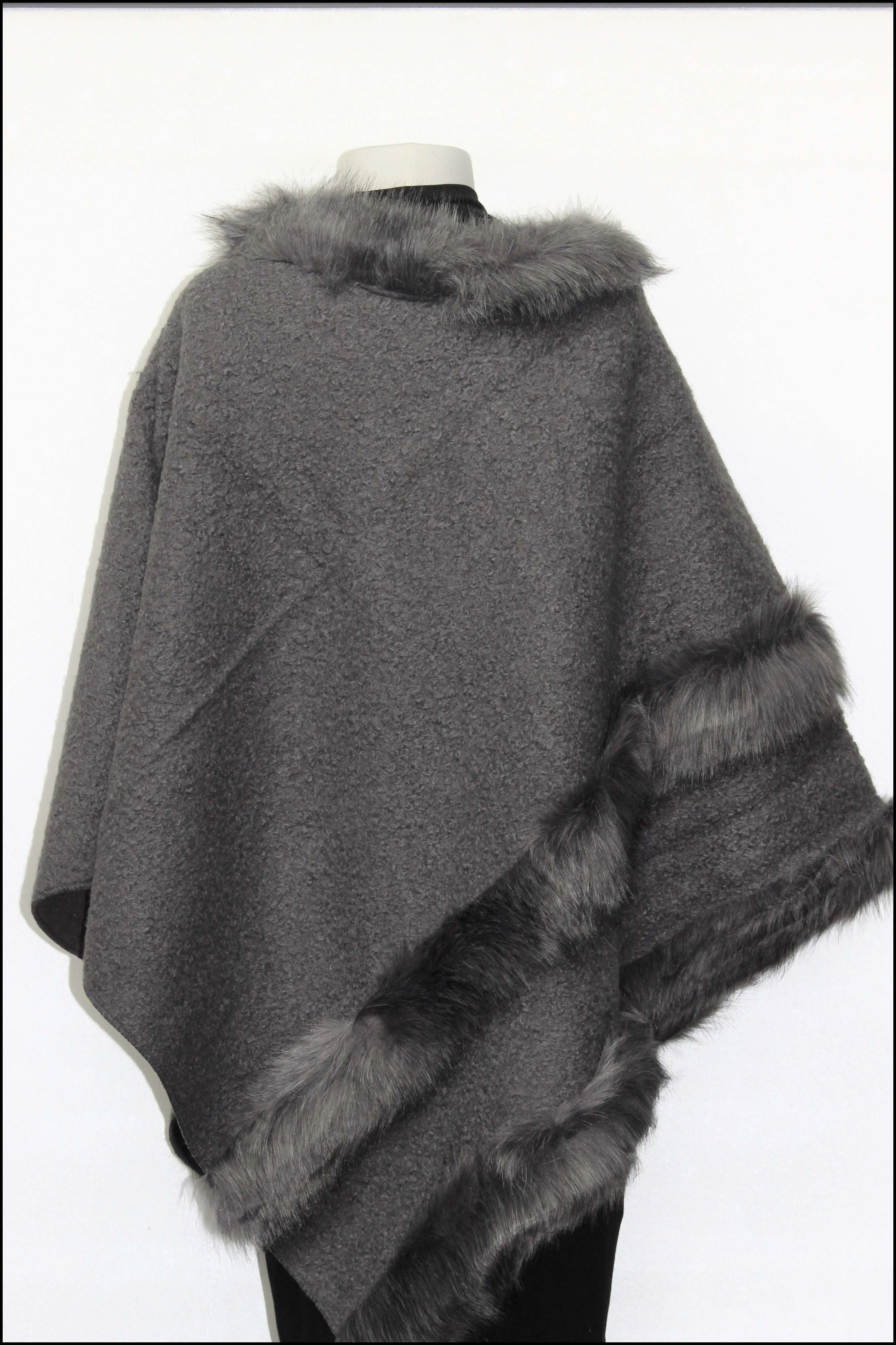 Soft Knit Poncho w/Faux Fur Trim