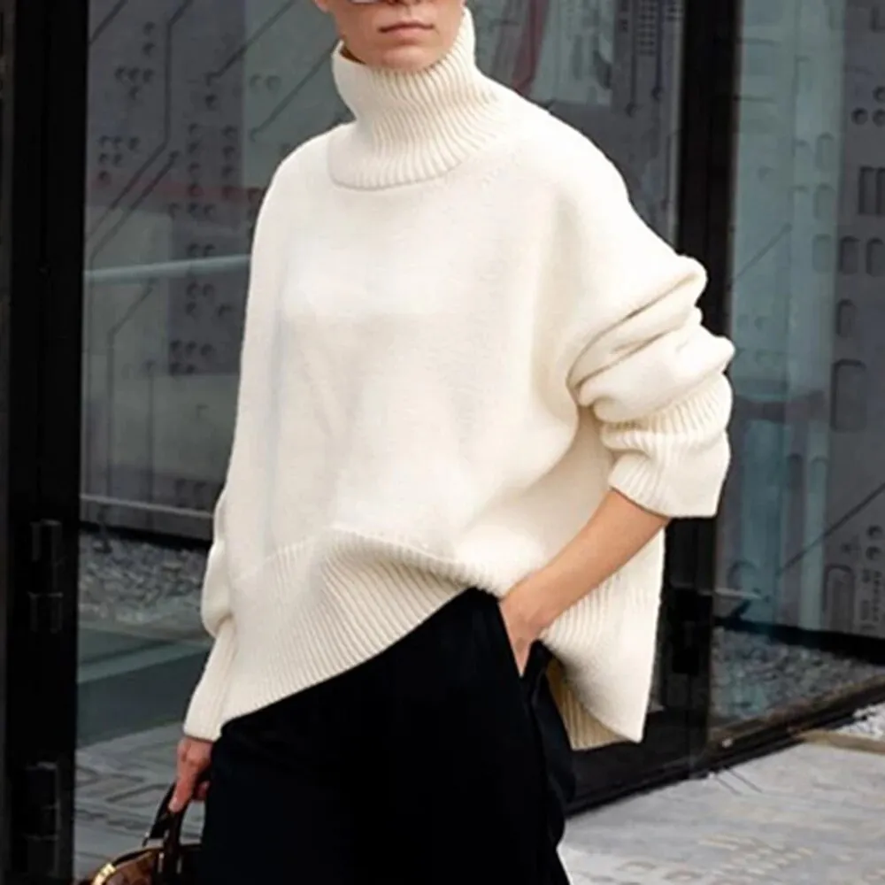 Solid Casual Sweaters For Women Turtleneck Long Sleeve Loose Chic Minimalist Sweater Female Fashion Clothing