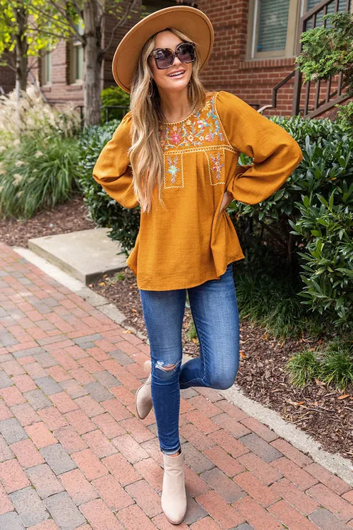 Spend The Day Yellow Boho Embroidery Top