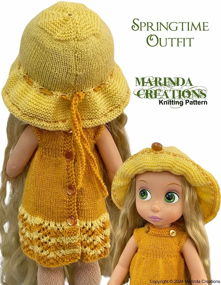 Springtime Outfit Dress and Hat Doll Knitting Pattern for Disney Animator Dolls