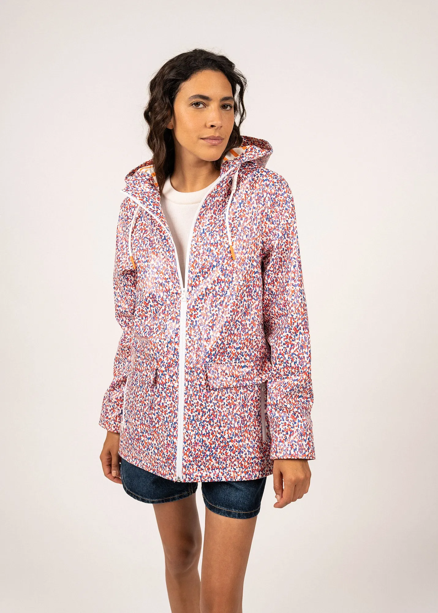 ST GABRIELLE - Waterproof Patterned Rain Jacket with Fancy Drawstrings (CAP INDIGO)