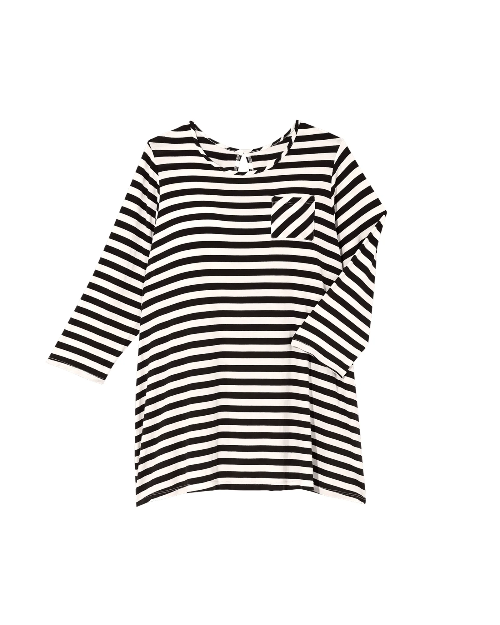 Stacey 3/4 Sleeve Split Back Tee | Black / Ivory