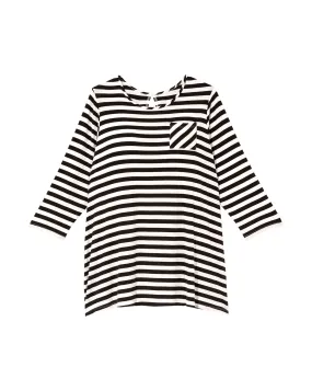 Stacey 3/4 Sleeve Split Back Tee | Black / Ivory