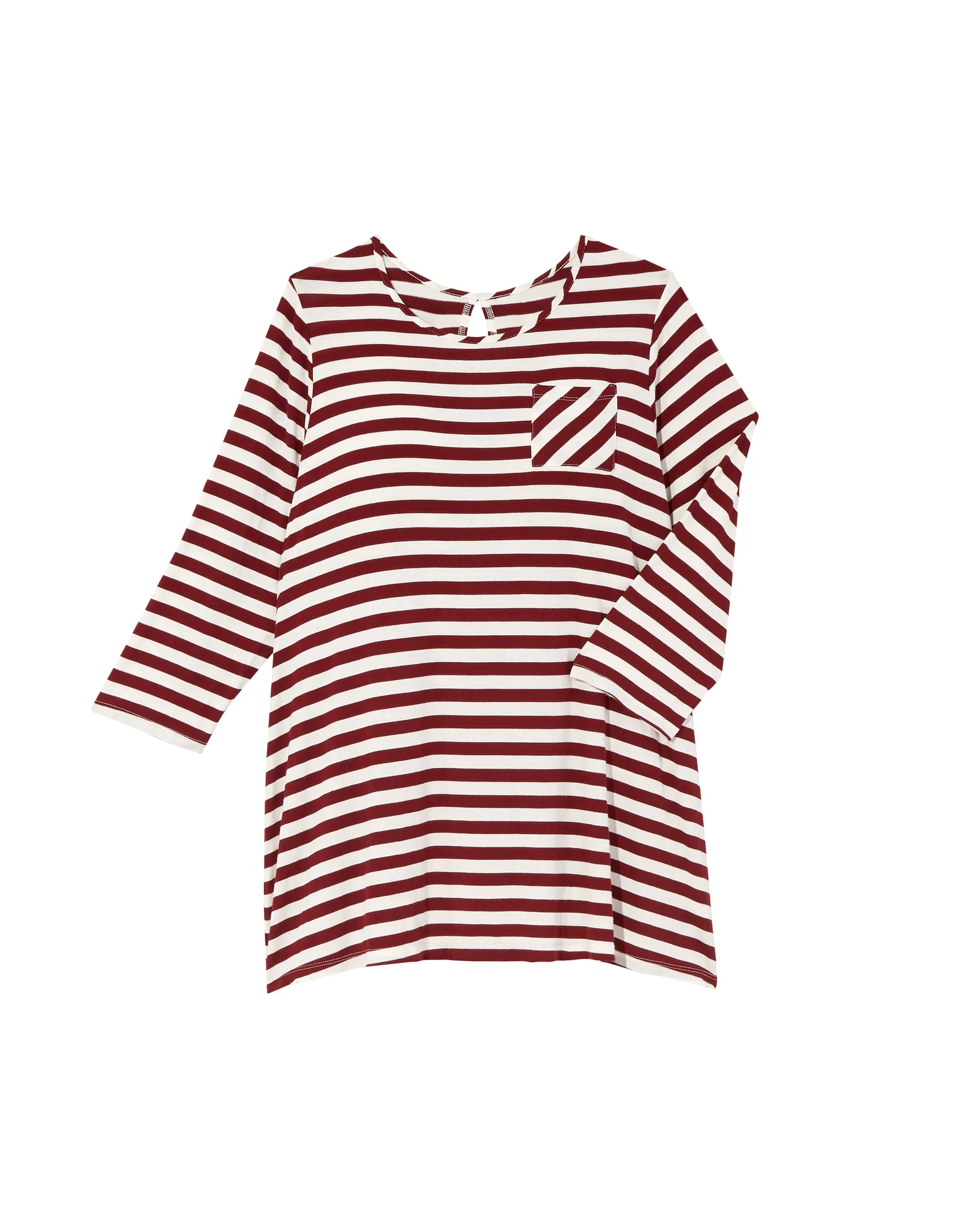 Stacey 3/4 Sleeve Split Back Tee | Burgundy / Ivory