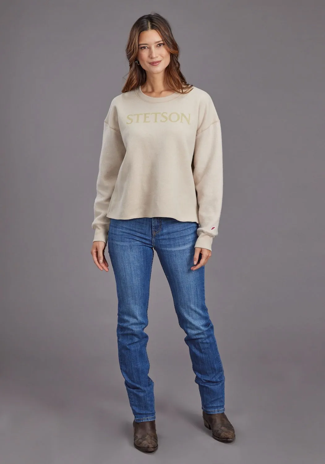 Stetson Womens Midi Length Beige Cotton Blend Pullover Sweater