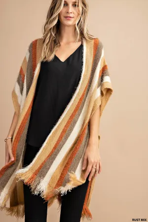 Stripe hairy yarn sweater poncho