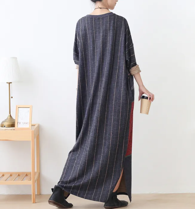 Stripe Loose Plus Size Dress Knit Women Autumn Spring Fashion Long Sleeve DressesAMT962328