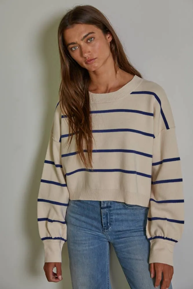 Striped Crew Neck Long Sleeve Pullover Sweater Top