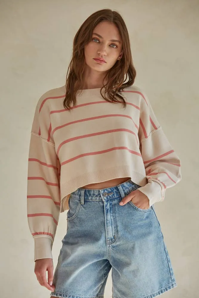 Striped Crew Neck Long Sleeve Pullover Sweater Top