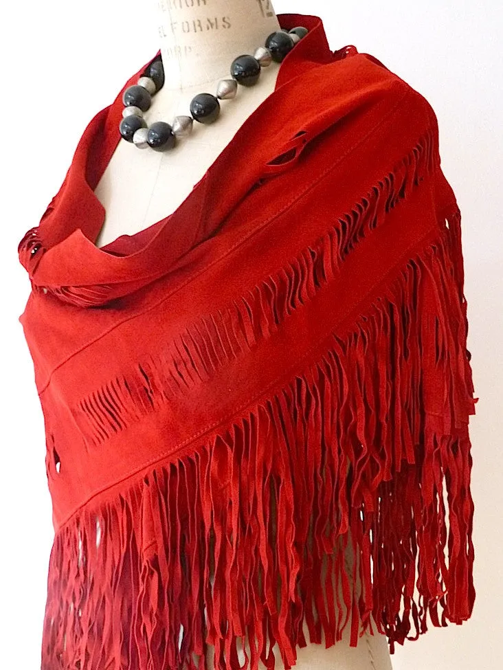 Suede Fringed Hand Cut Shawl