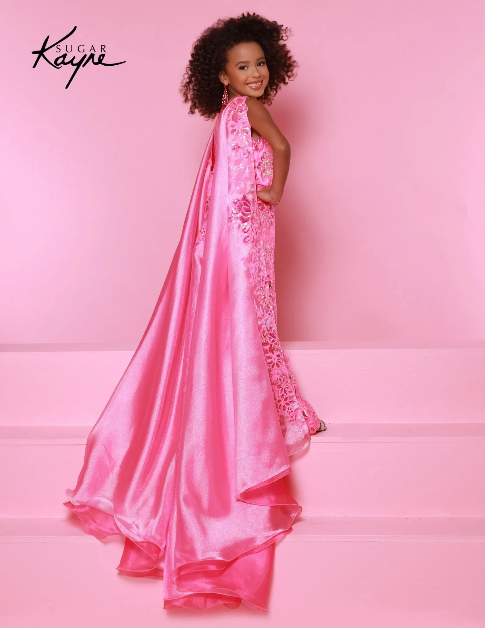 Sugar Kayne C337  Girls Pageant Jumpsuit Sequin Mesh and Shimmer Organza  Cape Fun Fashion