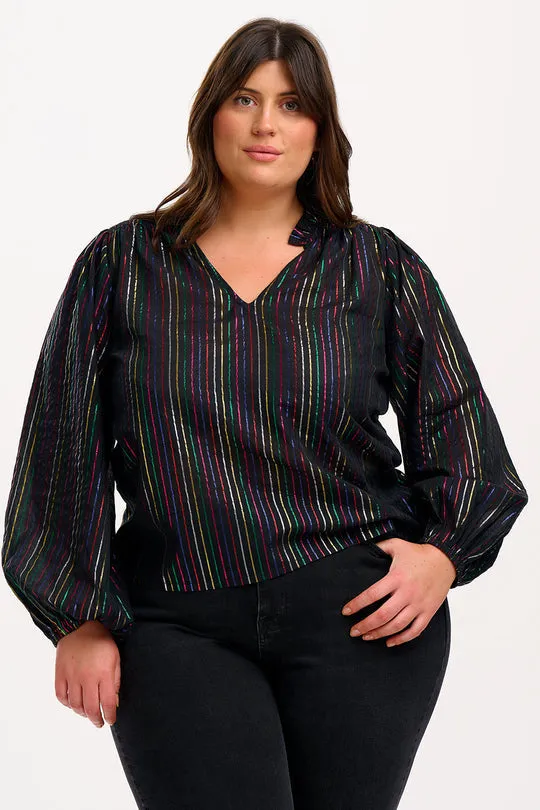 Sugarhill Brighton Black Metallic Rainbow Stripe Electra Top