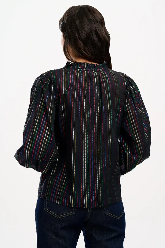 Sugarhill Brighton Black Metallic Rainbow Stripe Electra Top