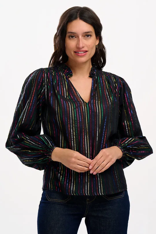 Sugarhill Brighton Black Metallic Rainbow Stripe Electra Top