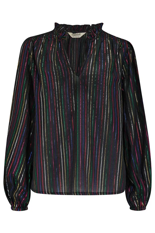 Sugarhill Brighton Black Metallic Rainbow Stripe Electra Top