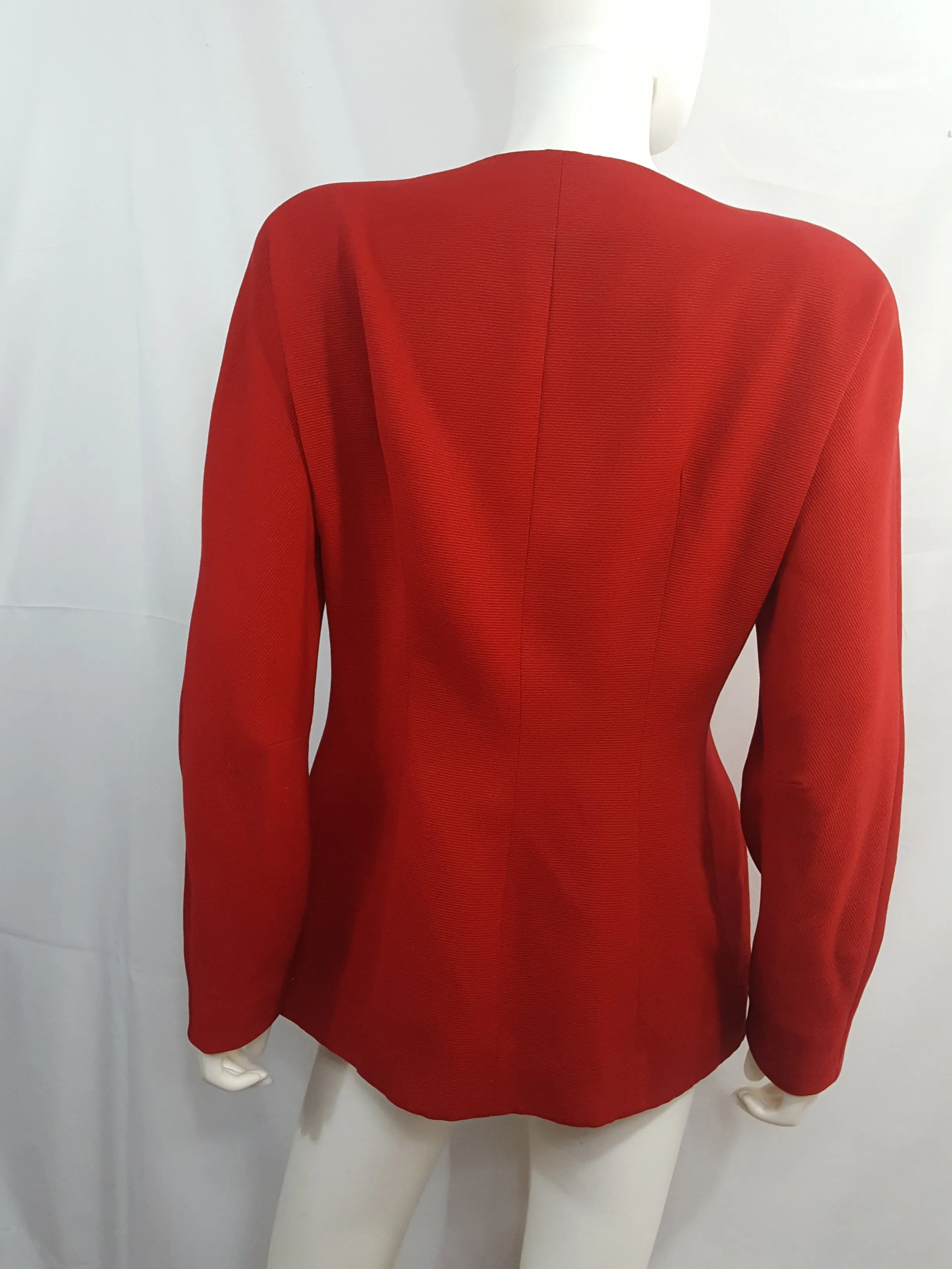 TAHARI Vintage 1980 Red Ribbed Twill Wool Skirt Suit size 12