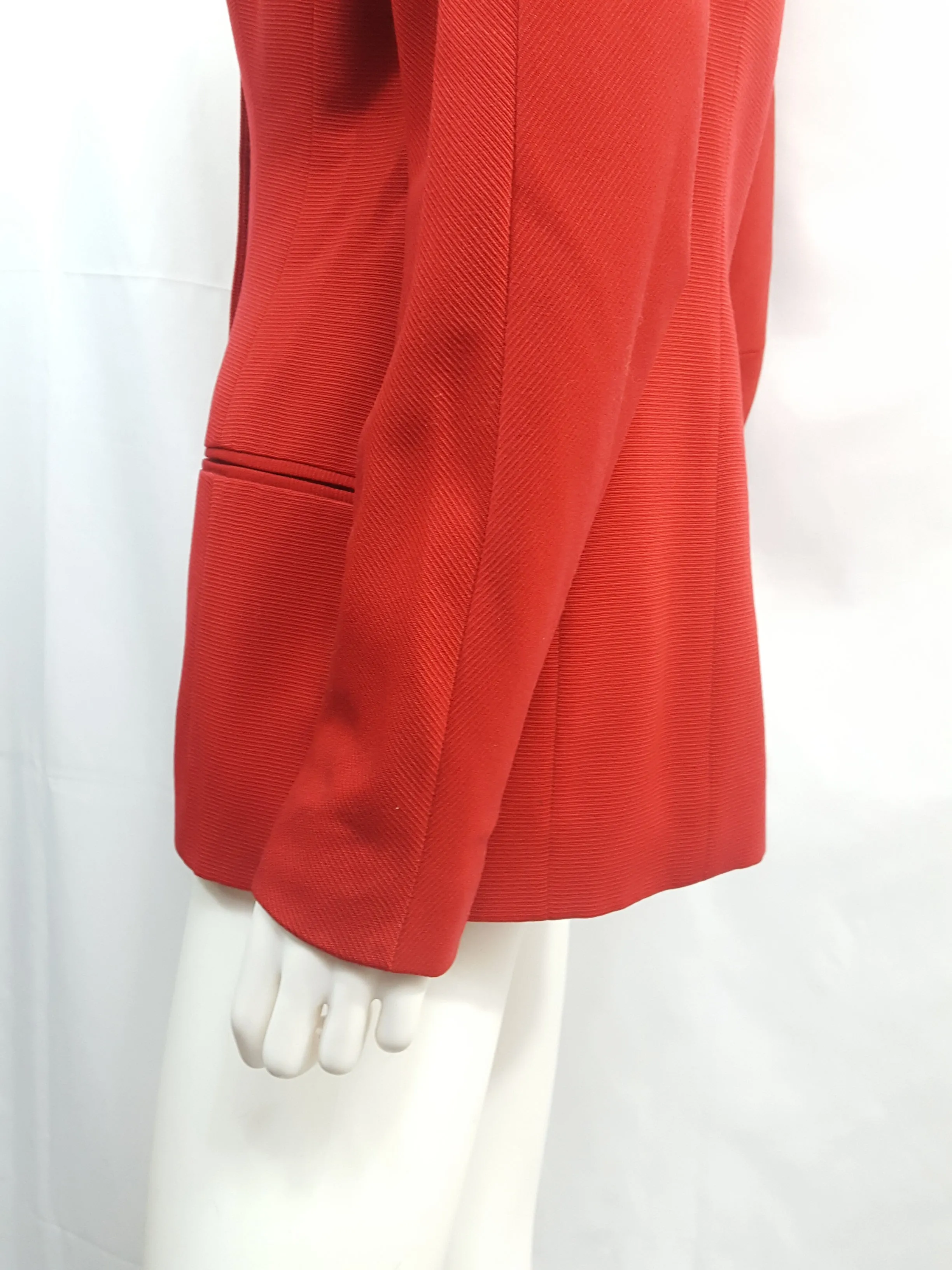 TAHARI Vintage 1980 Red Ribbed Twill Wool Skirt Suit size 12