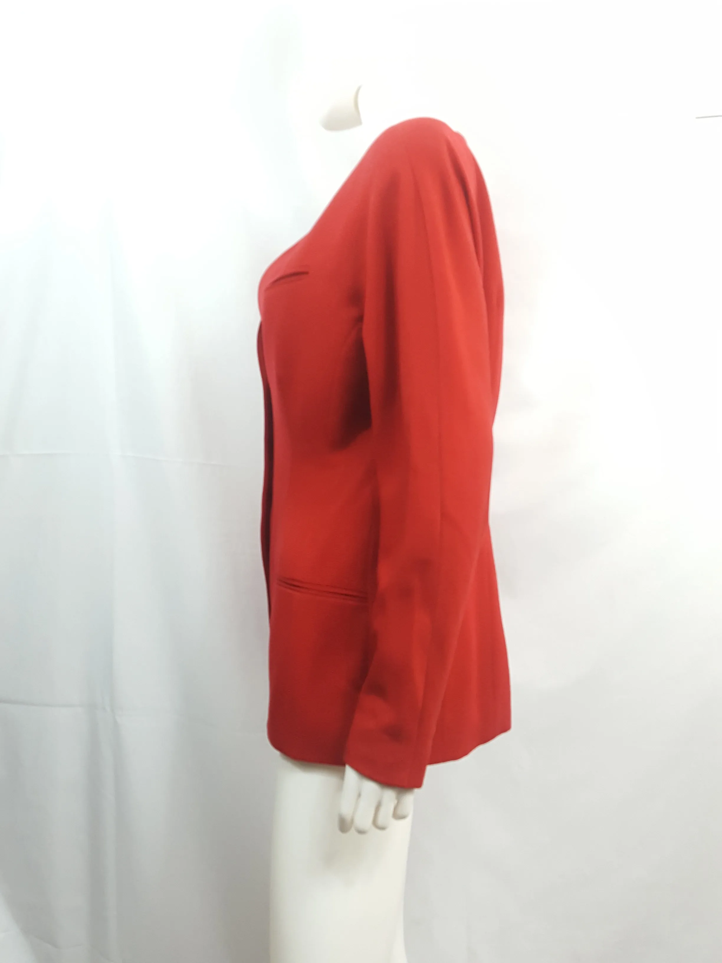 TAHARI Vintage 1980 Red Ribbed Twill Wool Skirt Suit size 12