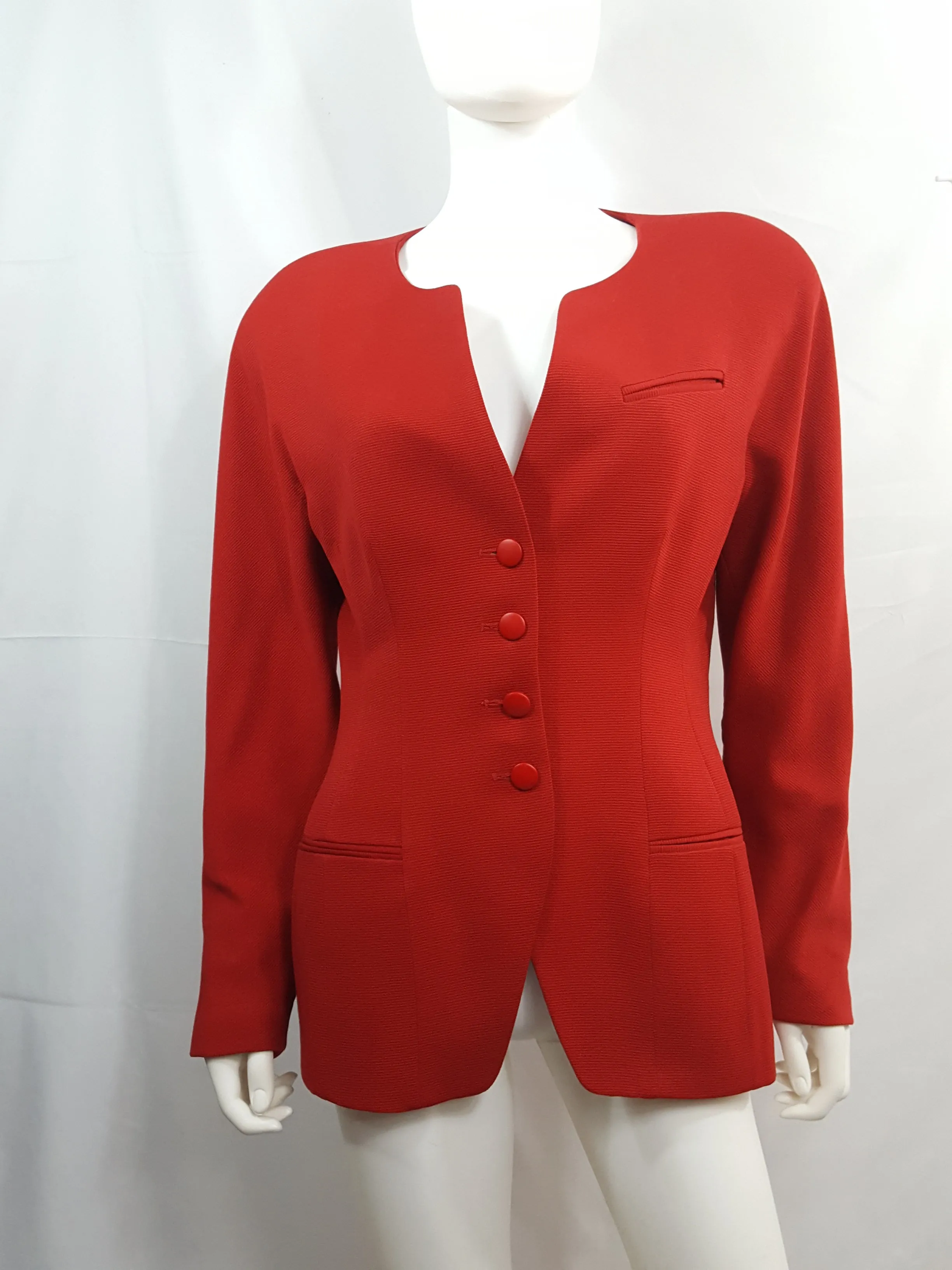 TAHARI Vintage 1980 Red Ribbed Twill Wool Skirt Suit size 12