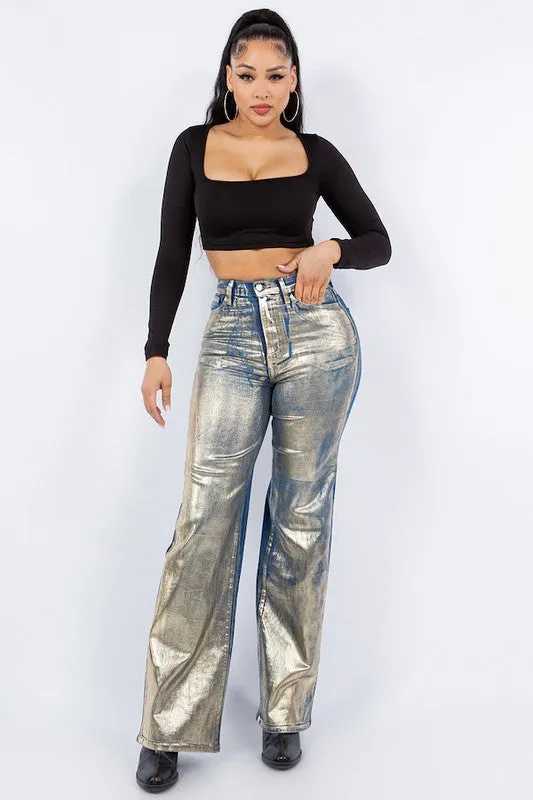 TEEK - Gold Wide Leg Foil Jeans