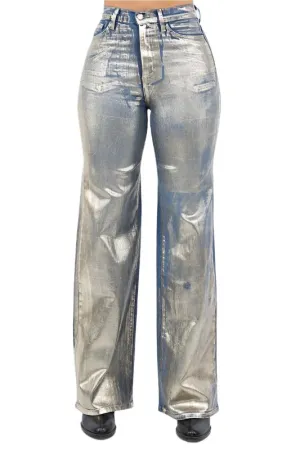 TEEK - Gold Wide Leg Foil Jeans