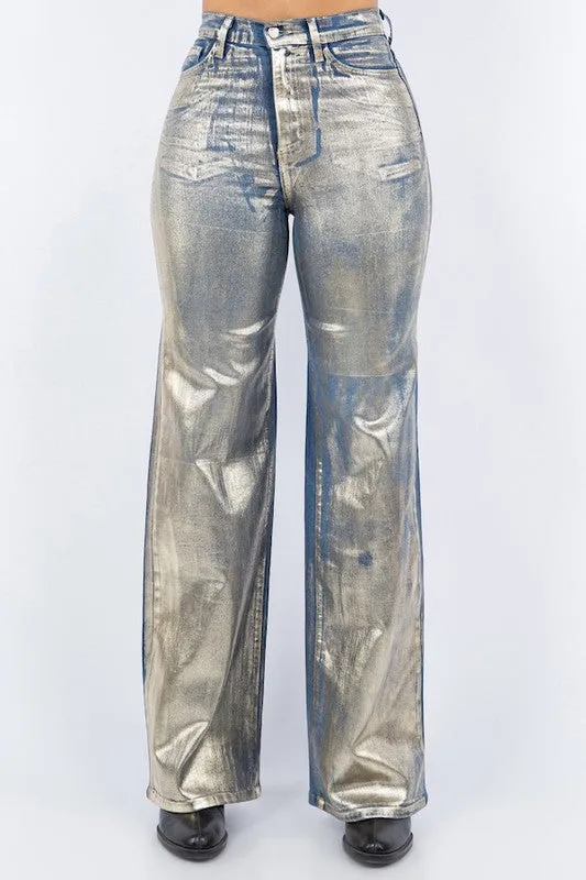 TEEK - Gold Wide Leg Foil Jeans