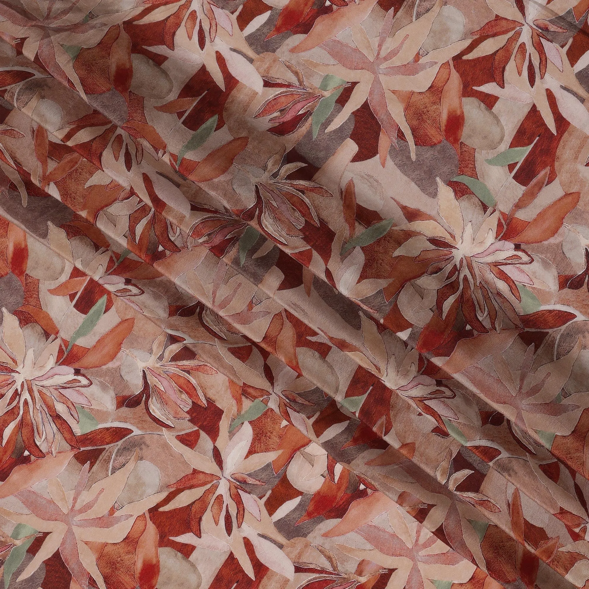 Terracotta Beige Viscose Digital Printed Fabric with Leafy Design, 110 cm Width-D21304