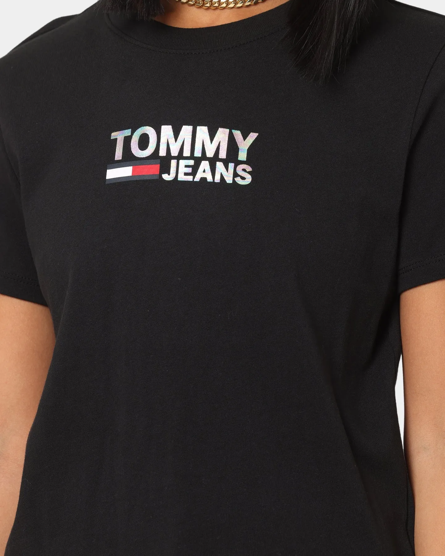 Tommy Jeans Women's Metallic Corp Logo T-Shirt Black