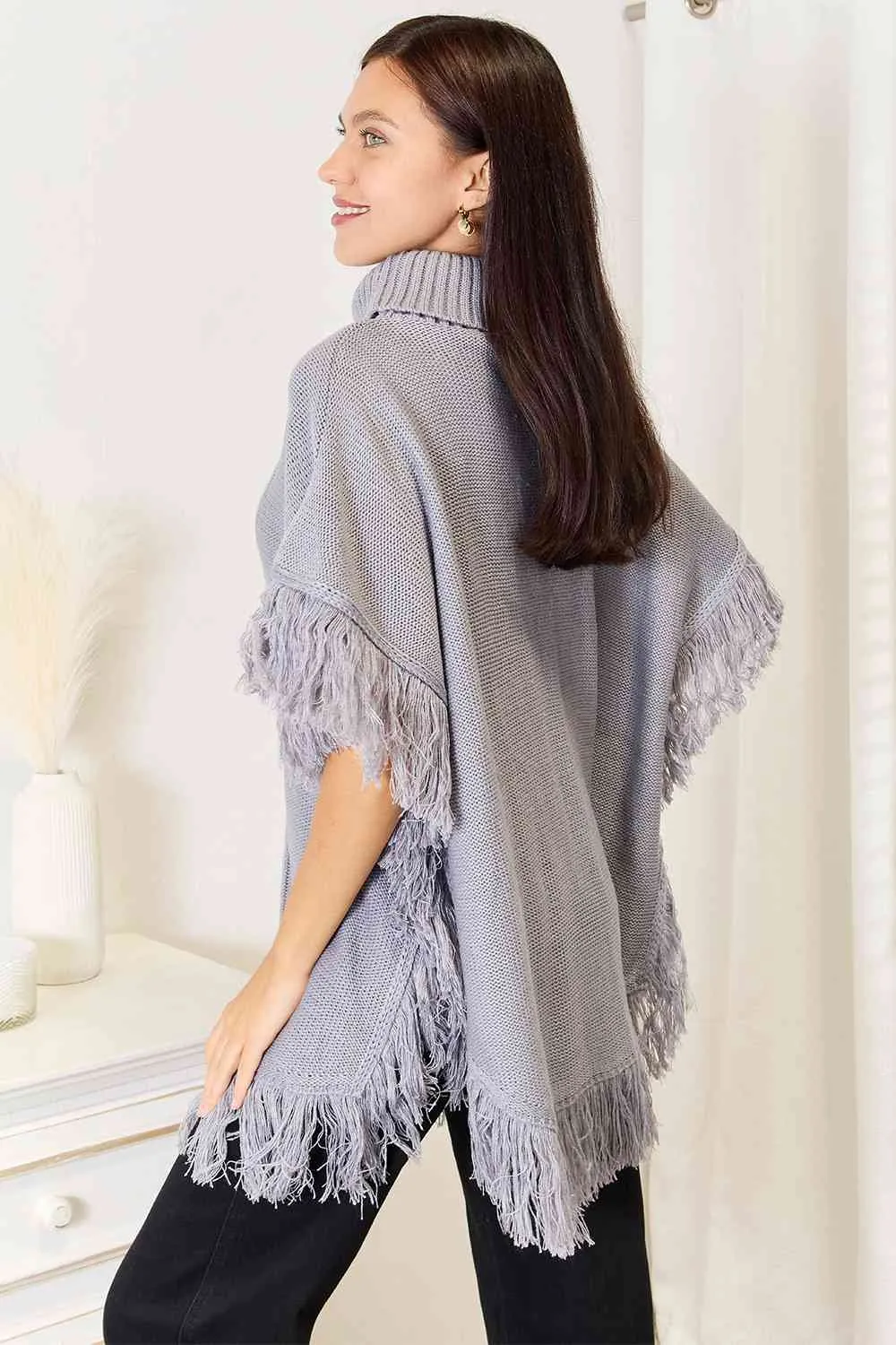 Turtle Neck Fringe Poncho