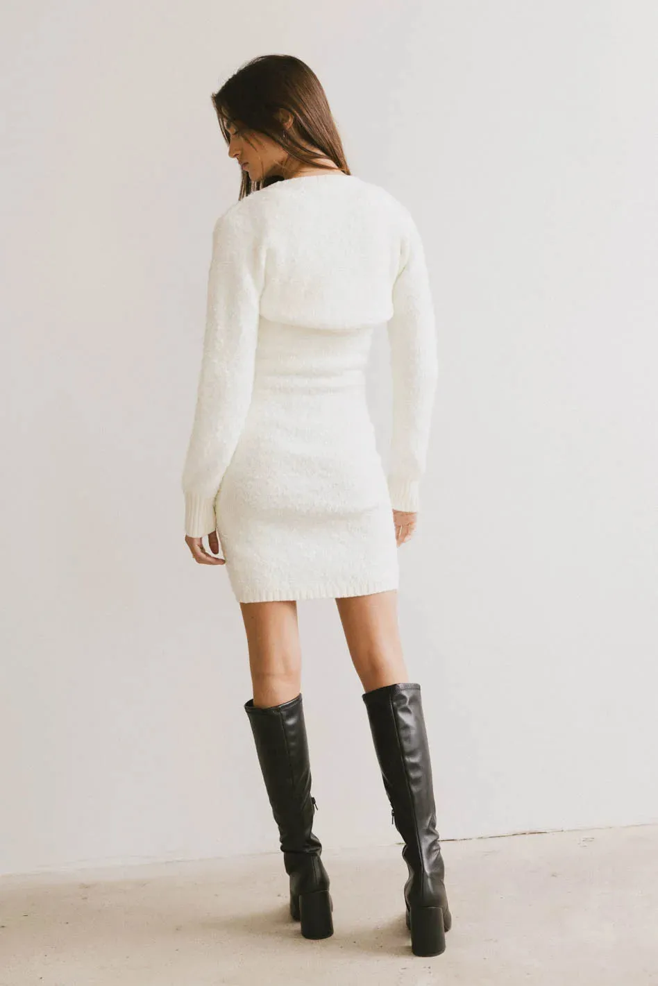 Vale Textured Knit Mini Dress in Cream