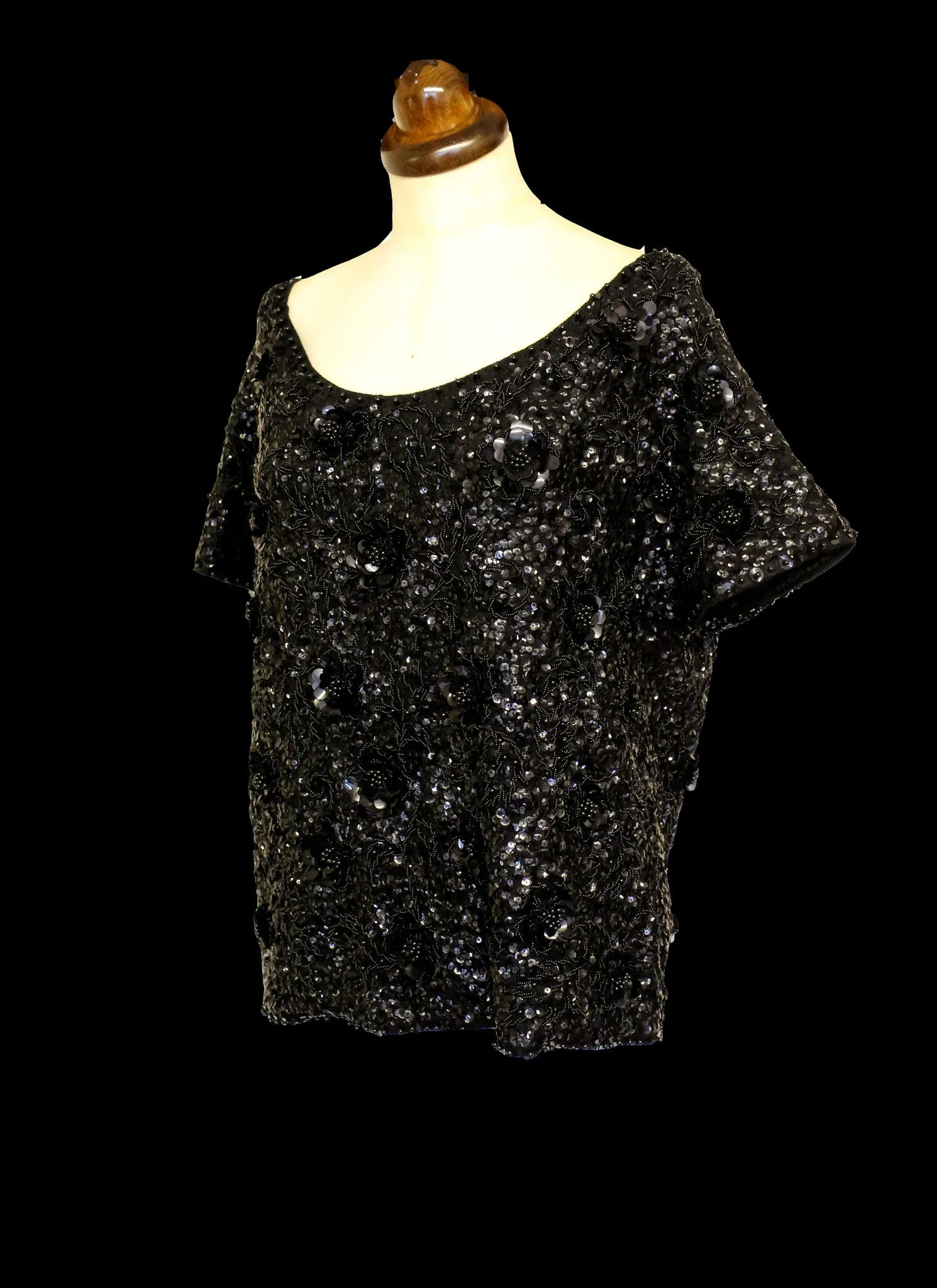 Vintage 1960s Black Sequin T Shirt Top