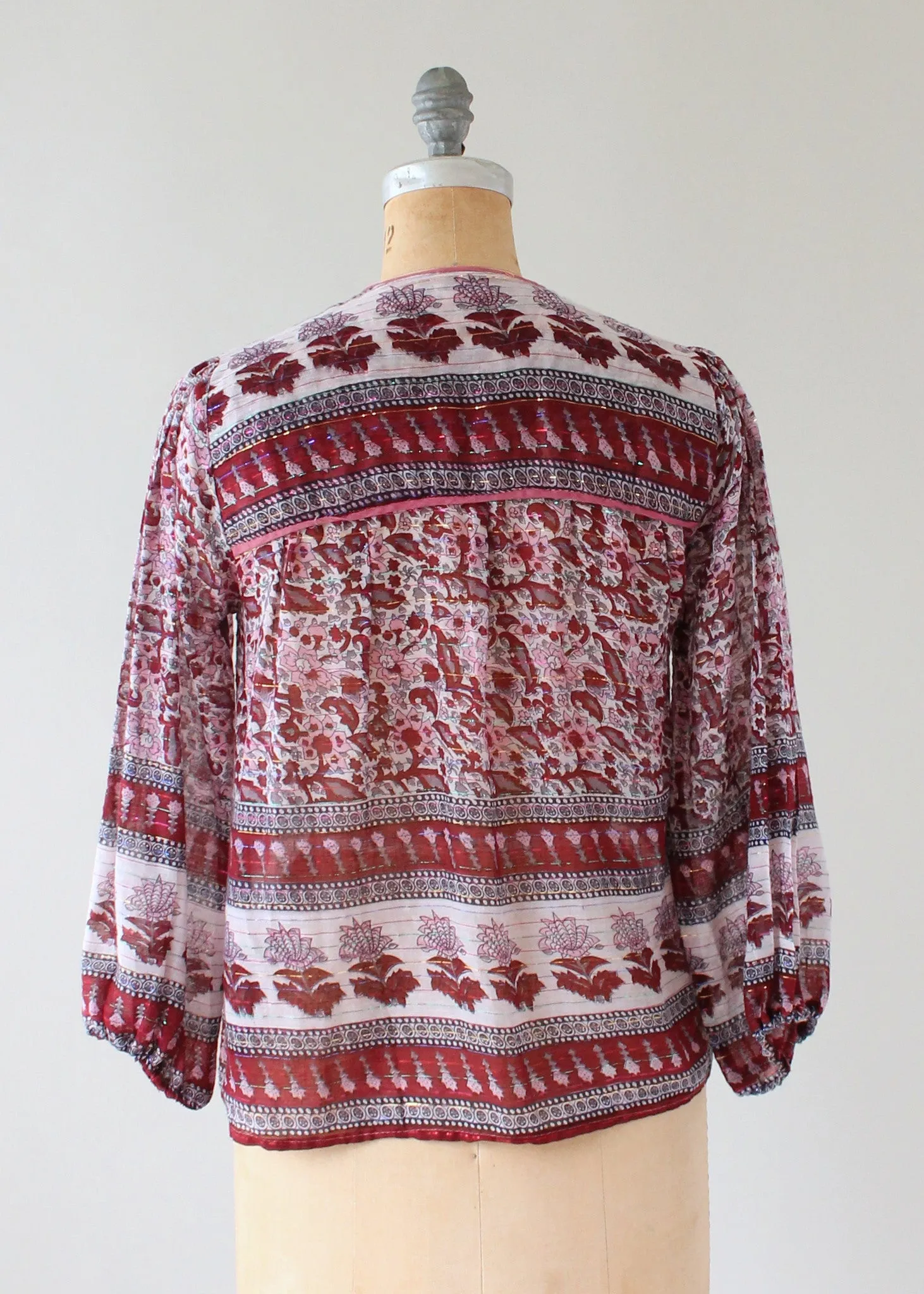 Vintage 1970s Indian Cotton Boho Shirt with Metallic Stripes