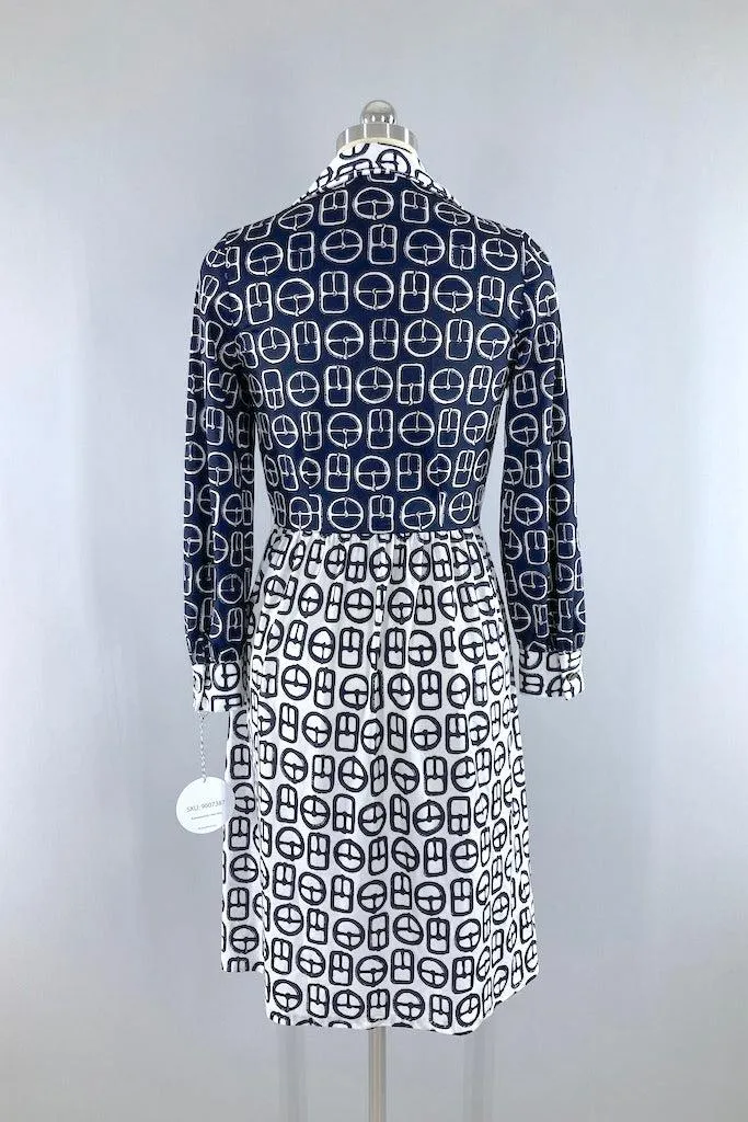 Vintage Buckle Novelty Print Dress