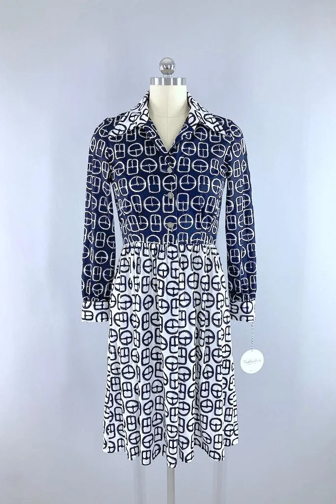 Vintage Buckle Novelty Print Dress