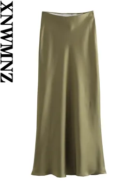 Vintage Flowing Satin Midi Skirt