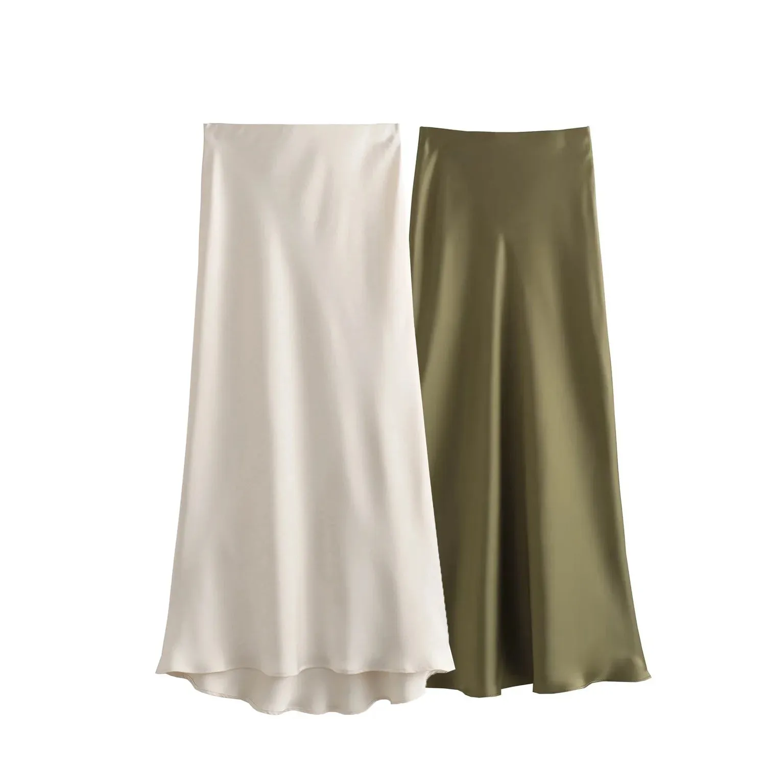 Vintage Flowing Satin Midi Skirt