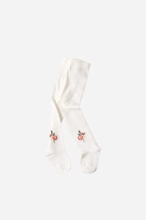 Viverano Fine Knit Baby Girl Tights in Soft White Floral