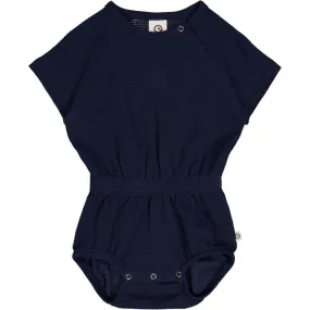 Waffle Raglan Short-Sleeve Bodysuit - Night Blue