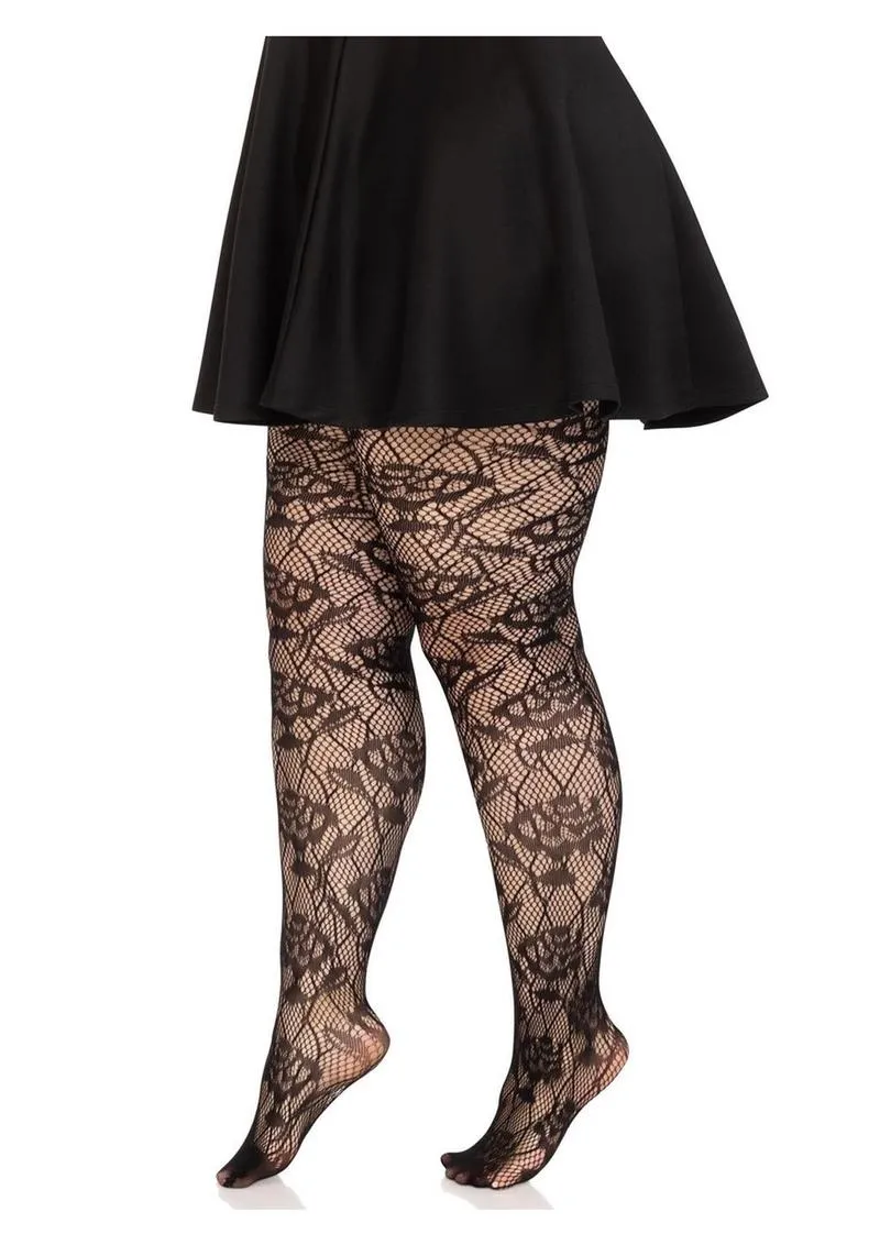 Wild Rose Net Tights - 1x-2x