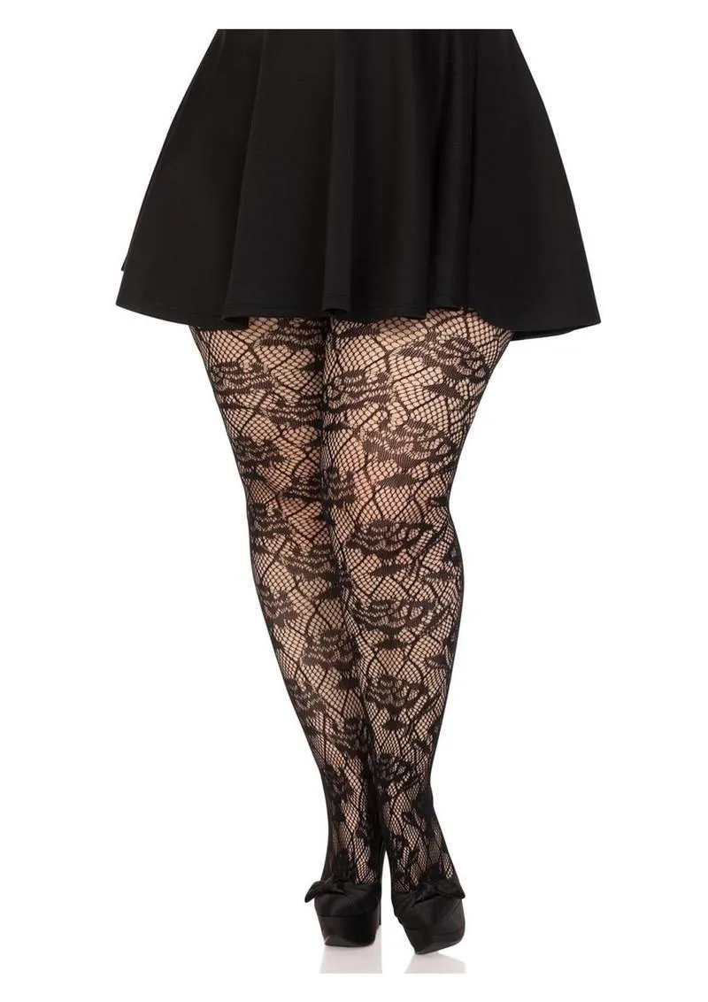 Wild Rose Net Tights - 1x-2x