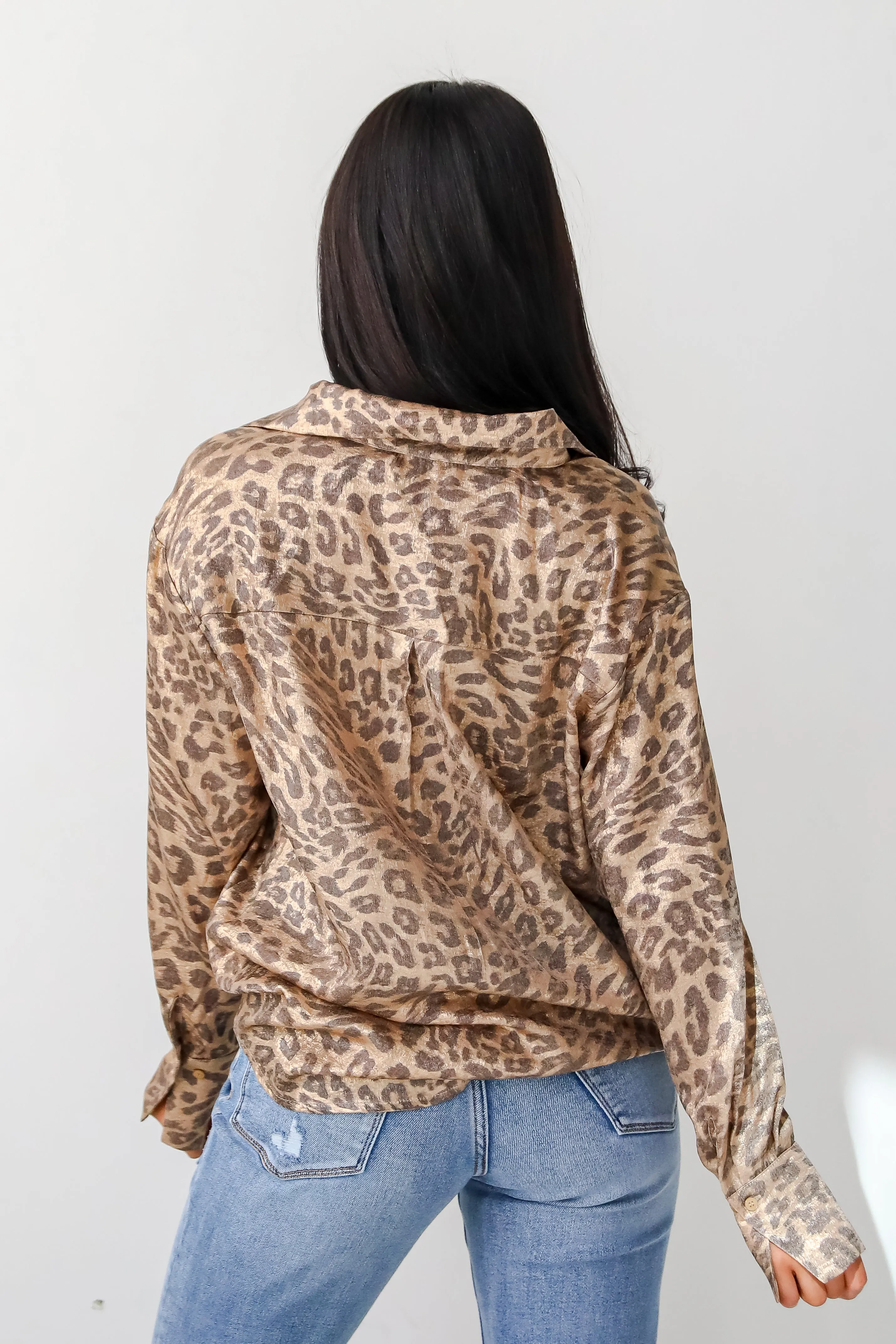 Wildly Poised Leopard Metallic Button-Up Blouse