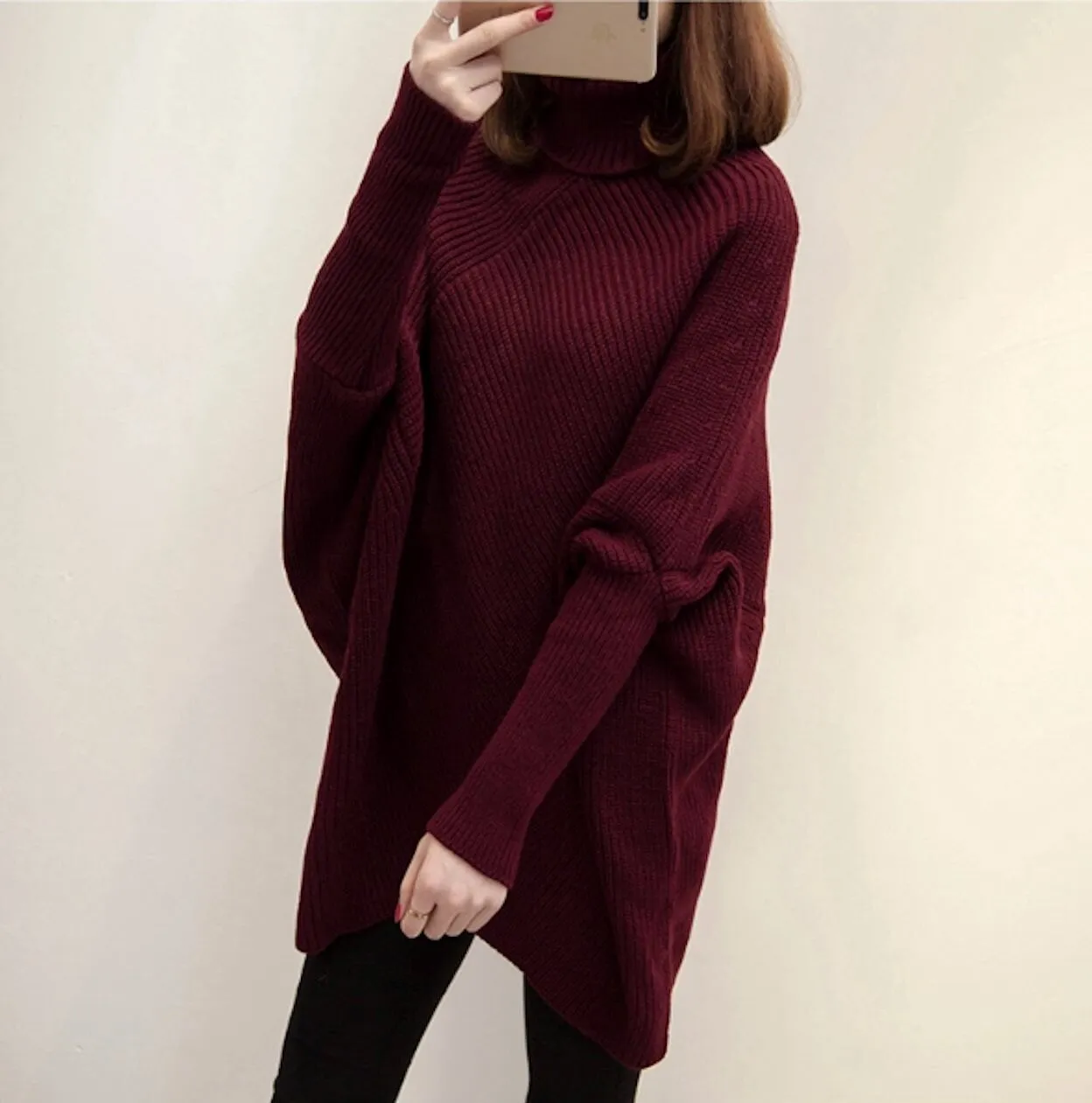 Womens Batwing Turtleneck Sweater