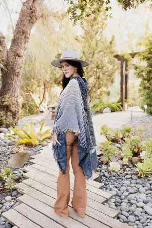 Women's hooded frayed edge tweed poncho