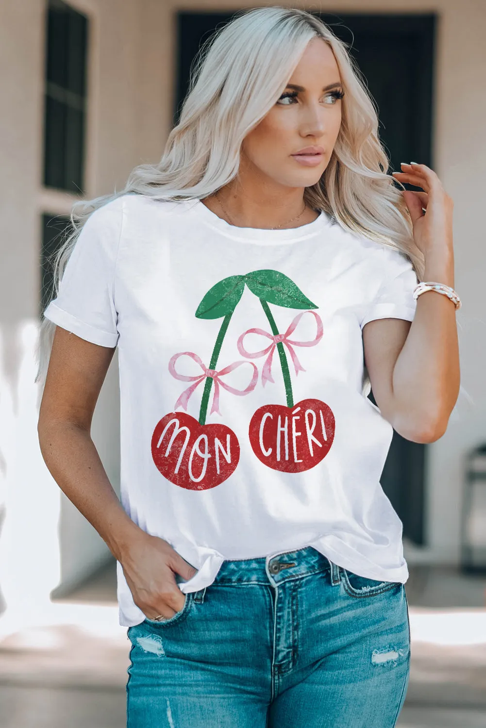 Women's MON CHERI Cherry Print Graphic Crew Neck T shirt