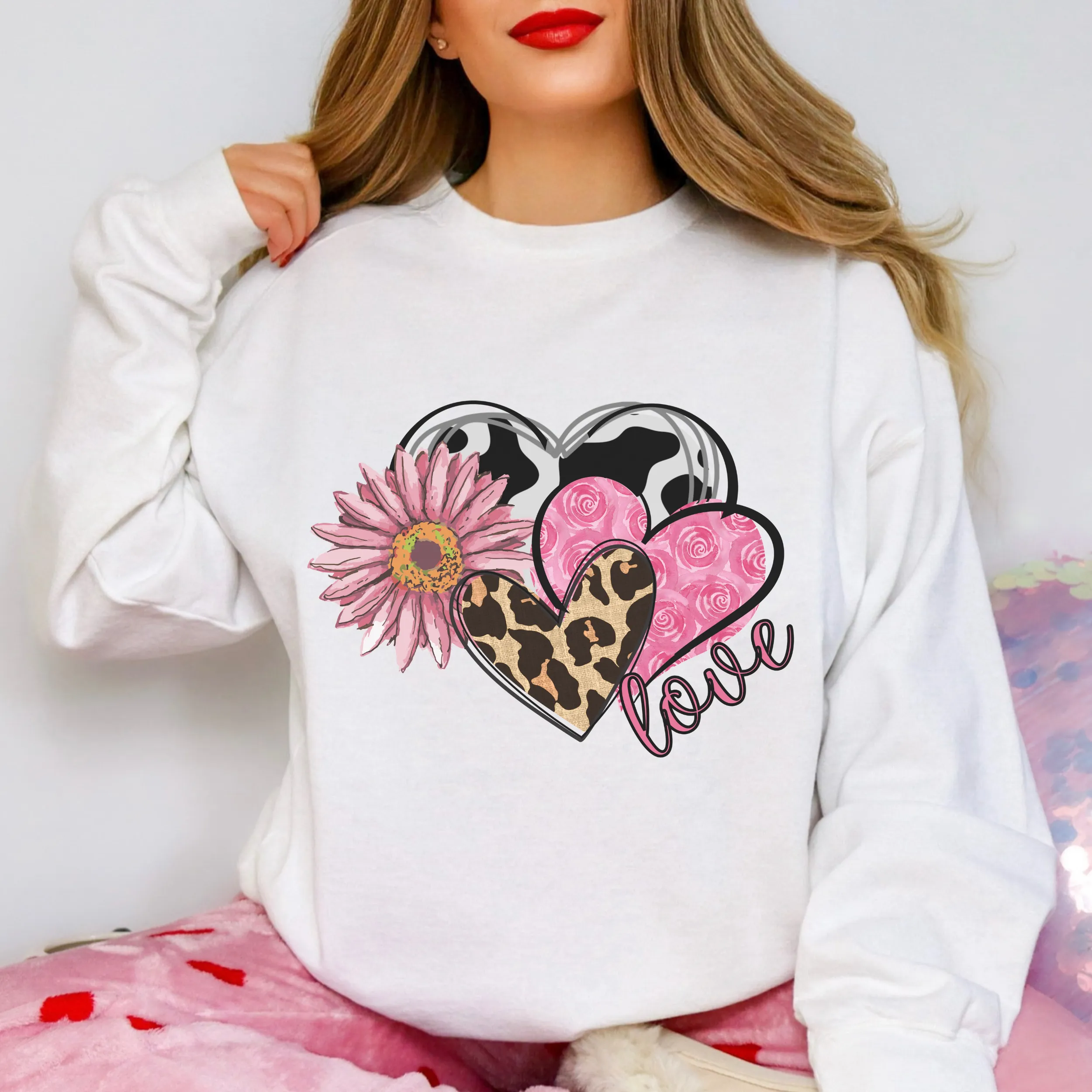 Women's Valentine's Day Sweatshirt, Comfy & Cozy, Gildan Sweatshirt, Ash, White, Sand, Pink or Black, Always Free Shipping!!